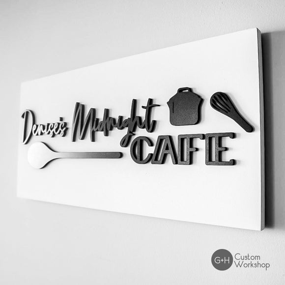 Personalized Midnight Cafe Sign- Black and White