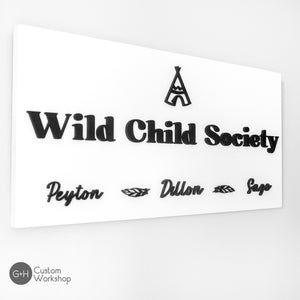 Wild Child Society Kids Personalized Sign - Black and White