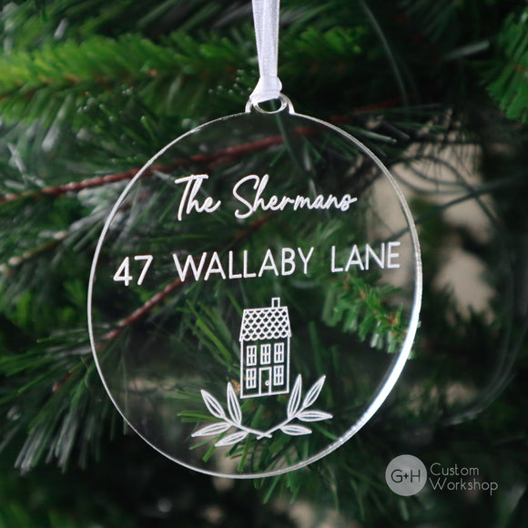 Personalized Acrylic Home Engraved Ornament – G + H Custom Workshop